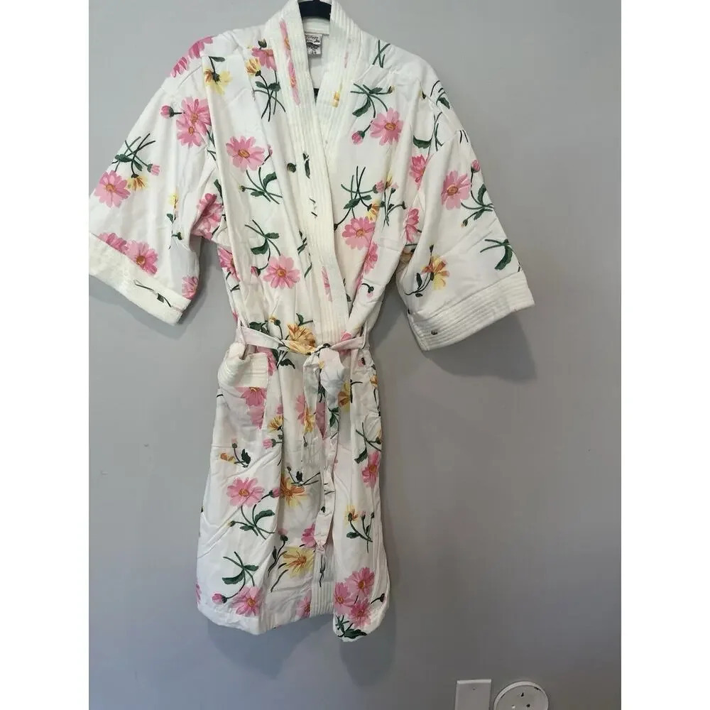 VILLAGE FAIR Bathrobe Vintage Floral Pink Robe Size Large 1495